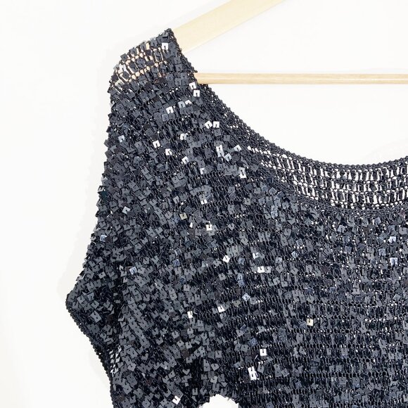 Vintage Y2K Black Crochet Knit Dress with Sequins / size Small - Picture 7 of 10